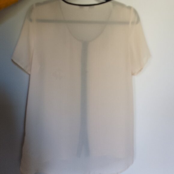 Forever 21 Champagne Peach Chiffon Peter Pan Collar Pleated Top - Picture 4 of 5